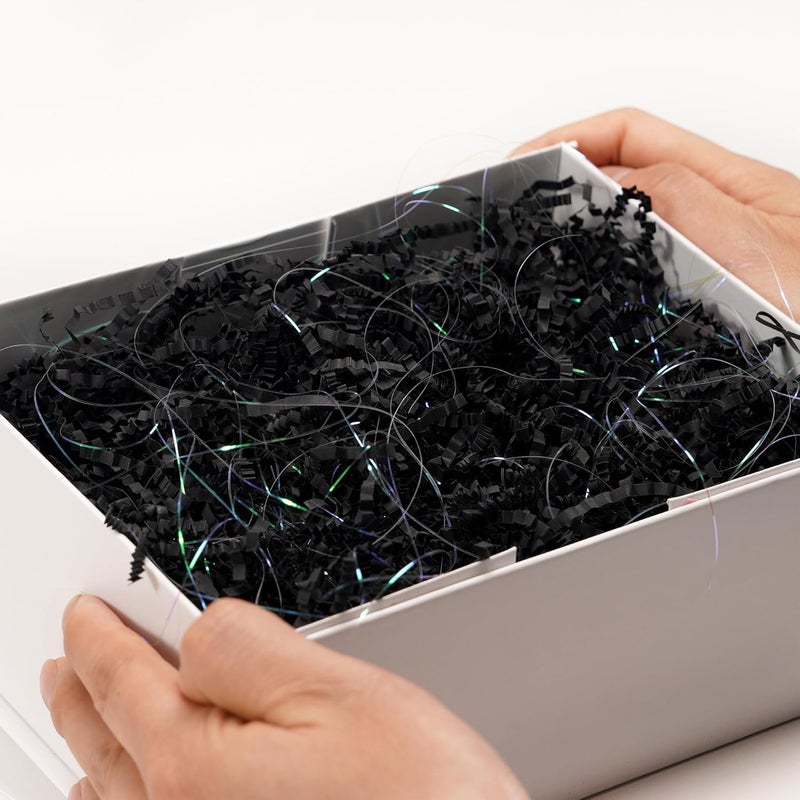 ROSYJUNE 8oz Black Crinkle Cut Paper Shred Filler, Iridescent Easter Grass Confetti Shredded Paper for Gift Baskets Boxes Filling, Birthday Wedding Valentines Day Decoration - Image 5
